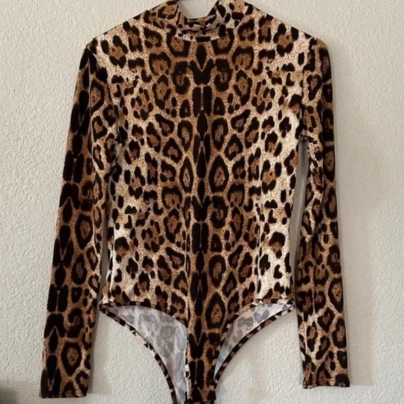 New! Privé x SHEIN Leopard Print Skinny Bodysuit Size Large - Picture 3 of 12